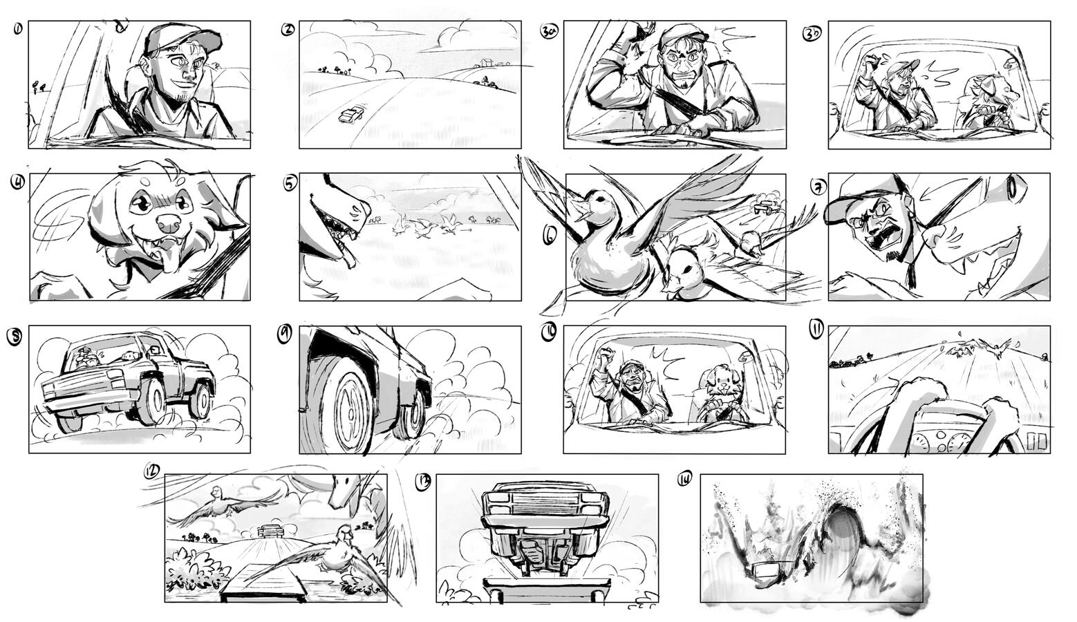 Beat boards from a commercial script.