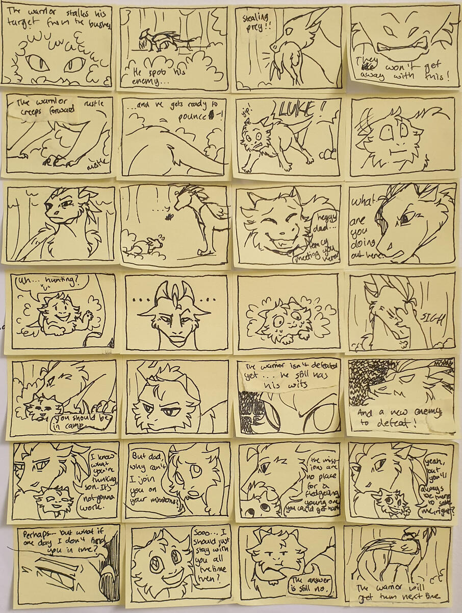 Improv post-it comic based on characters from my original story