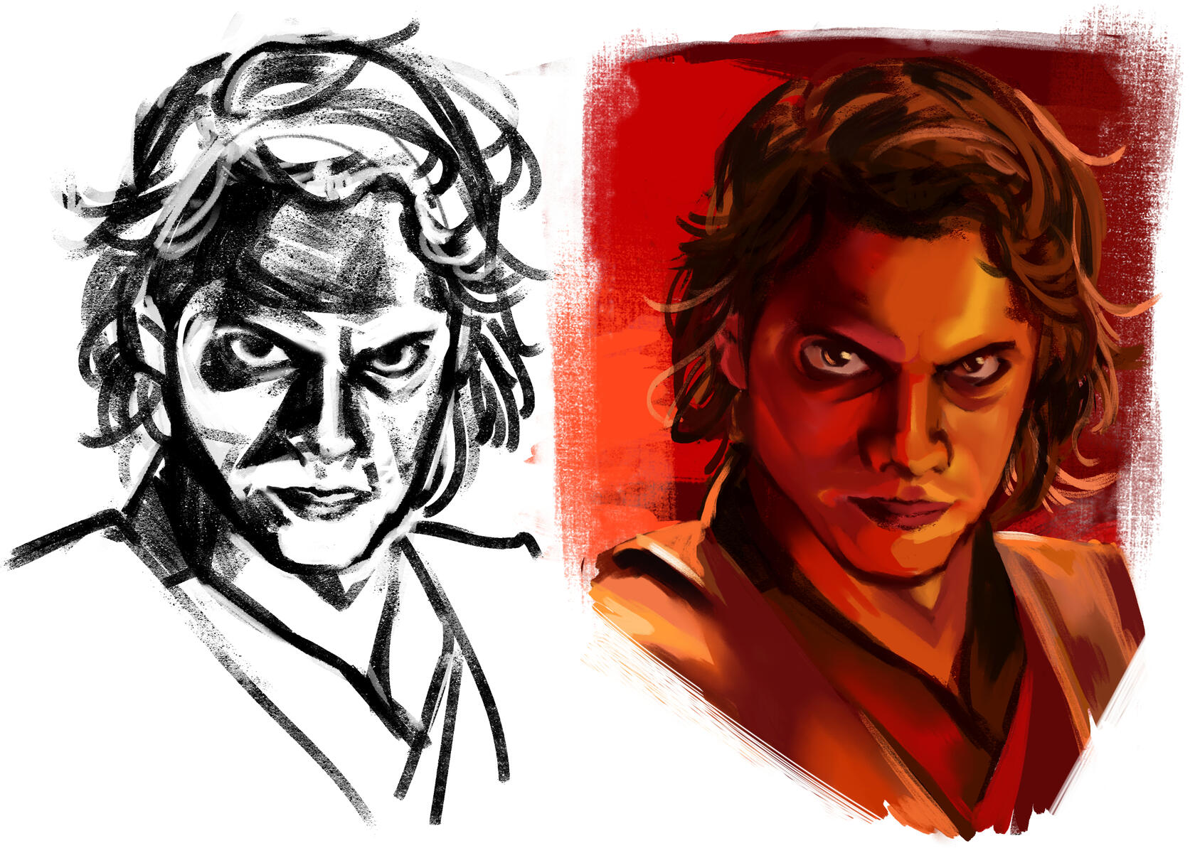 Portrait study of the character Anakin Skywalker from 'Star Wars: Revenge of the Sith'